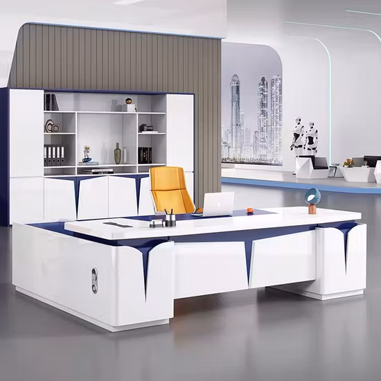 Mesa de escritório branca de luxo com novo design CEO Móveis de escritório de madeira Mesa executiva